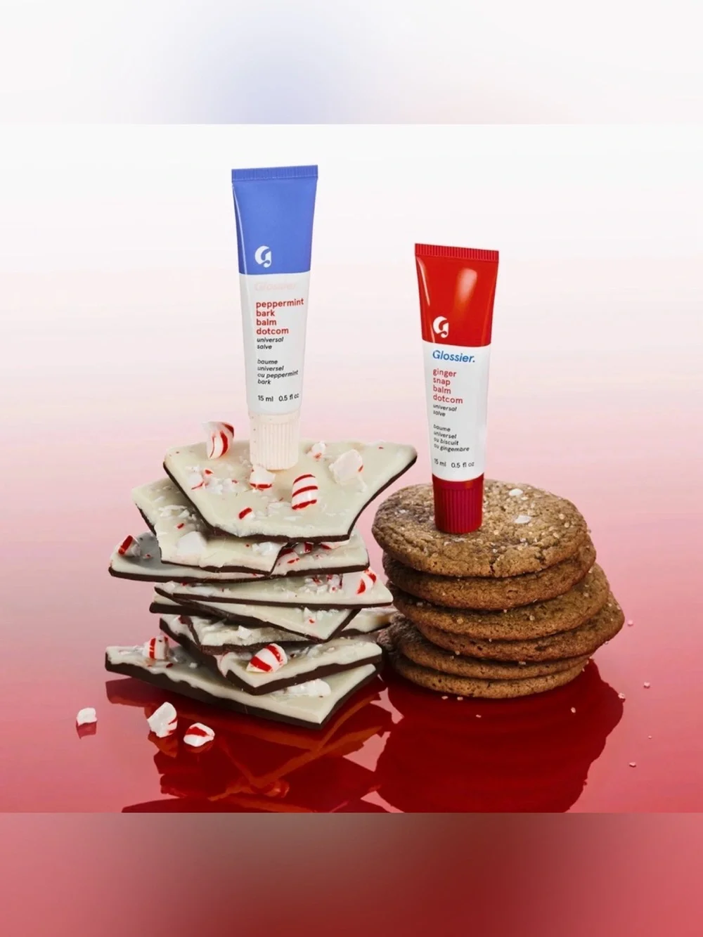 Glossier Sugar + Spice Balm Dotcom Duo featuring Peppermint Bark and Ginger Snap
